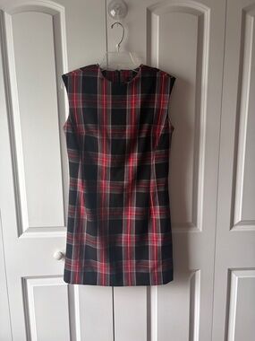 Ann Taylor Black and Red Plaid Cap-Sleeve Shift Dress Women's Size 8 Petite